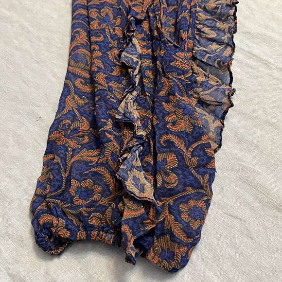 Figue Bohemian Maxi Dress M Floral Tassel Ruffle Sleeve Sheer Long Sleeve - Picture 4 of 11